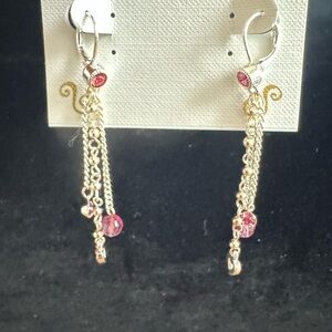 Silver and Pink Heart Formal Drop Earrings
